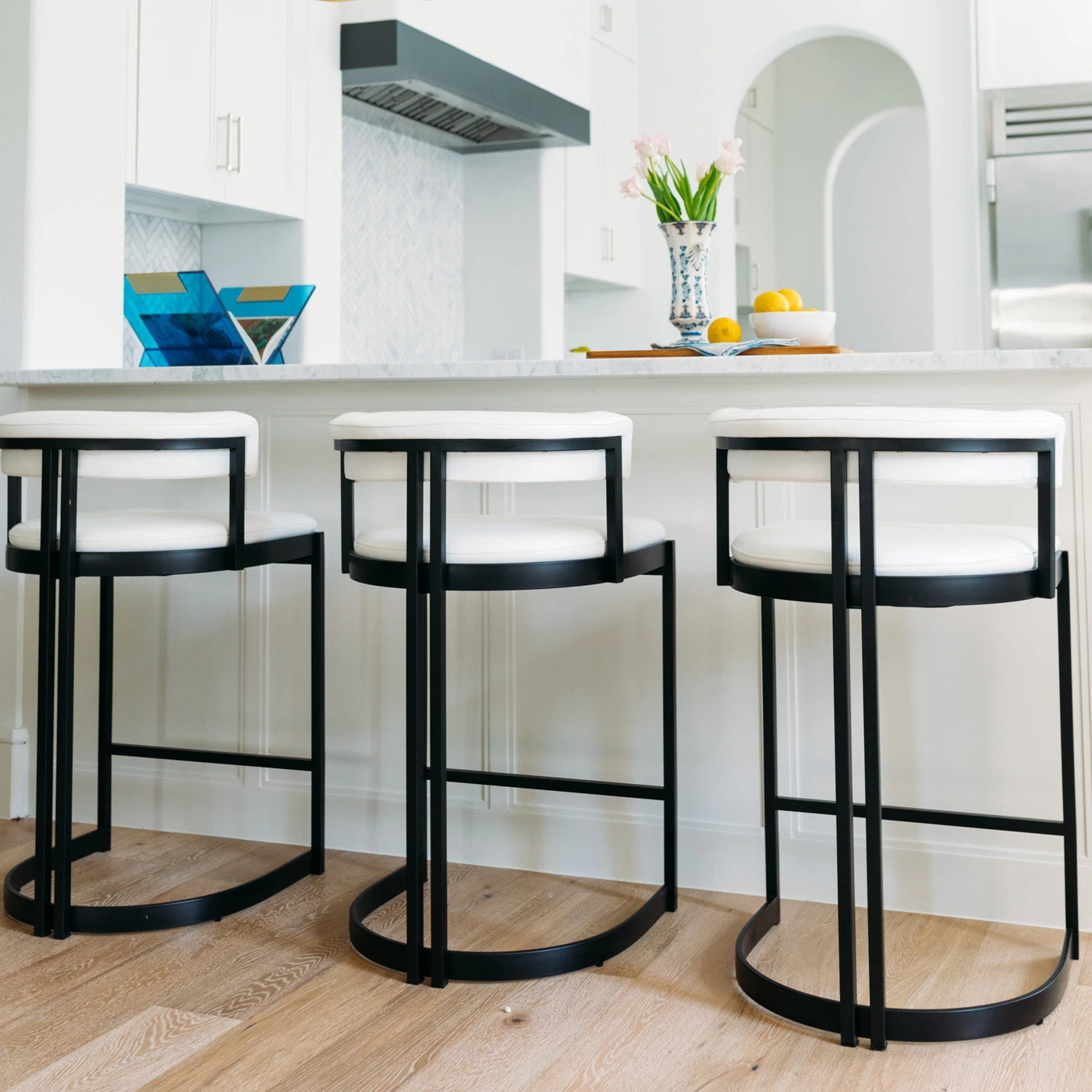Ballantine Counter Stool In Matte Black White Leather 2 Ballantine Counter Stool In Matte Black White Leather - Image 2