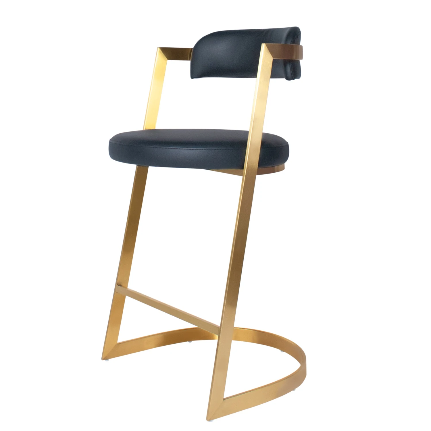Bourbon Counter Stool In Black Leather Brass 1 Bourbon Counter Stool In Black Leather Brass