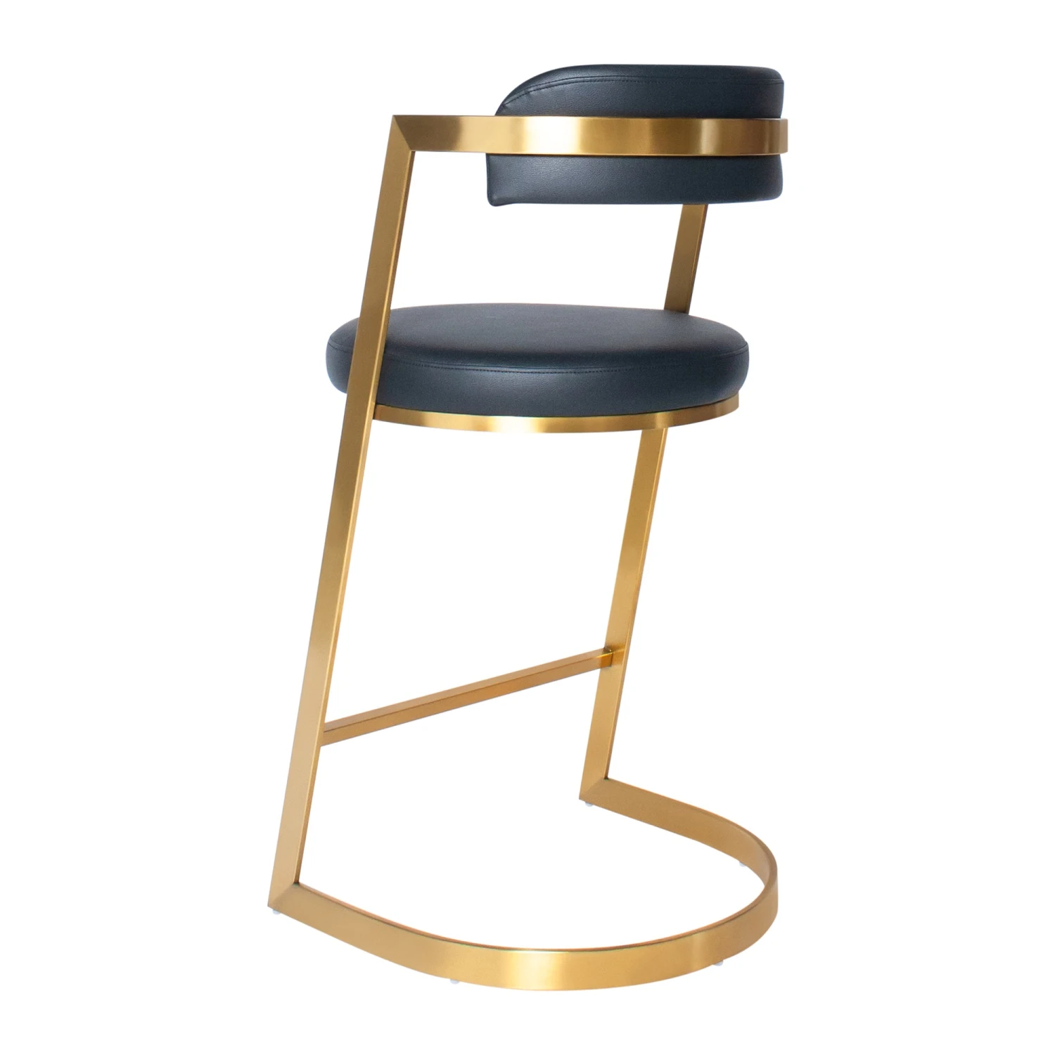 Bourbon Counter Stool In Black Leather Brass 2 Bourbon Counter Stool In Black Leather Brass - Image 2