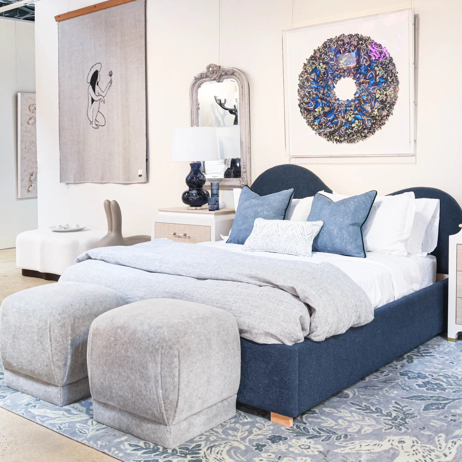 Clyde Queen Bed In Navy Boucle 2 Clyde Queen Bed In Navy Boucle - Image 2