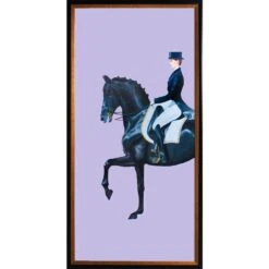 Framed Equestrian Artwork On Silk Cloth - Lavender