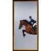 Framed Leaping Equestrian Artwork On Silk Cloth Left - Grey