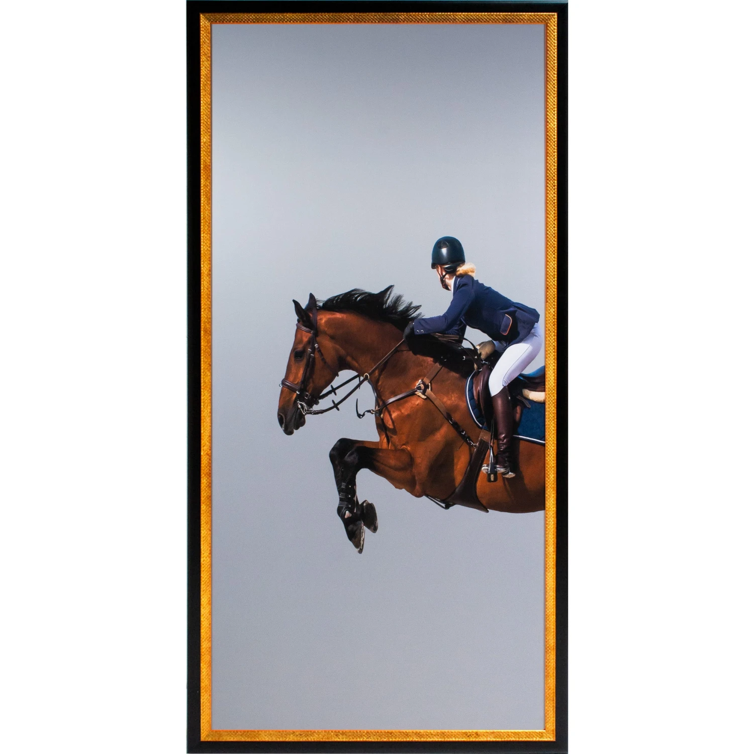 Framed Leaping Equestrian Artwork On Silk Cloth Left - Grey 1 Framed Leaping Equestrian Artwork On Silk Cloth Left - Grey