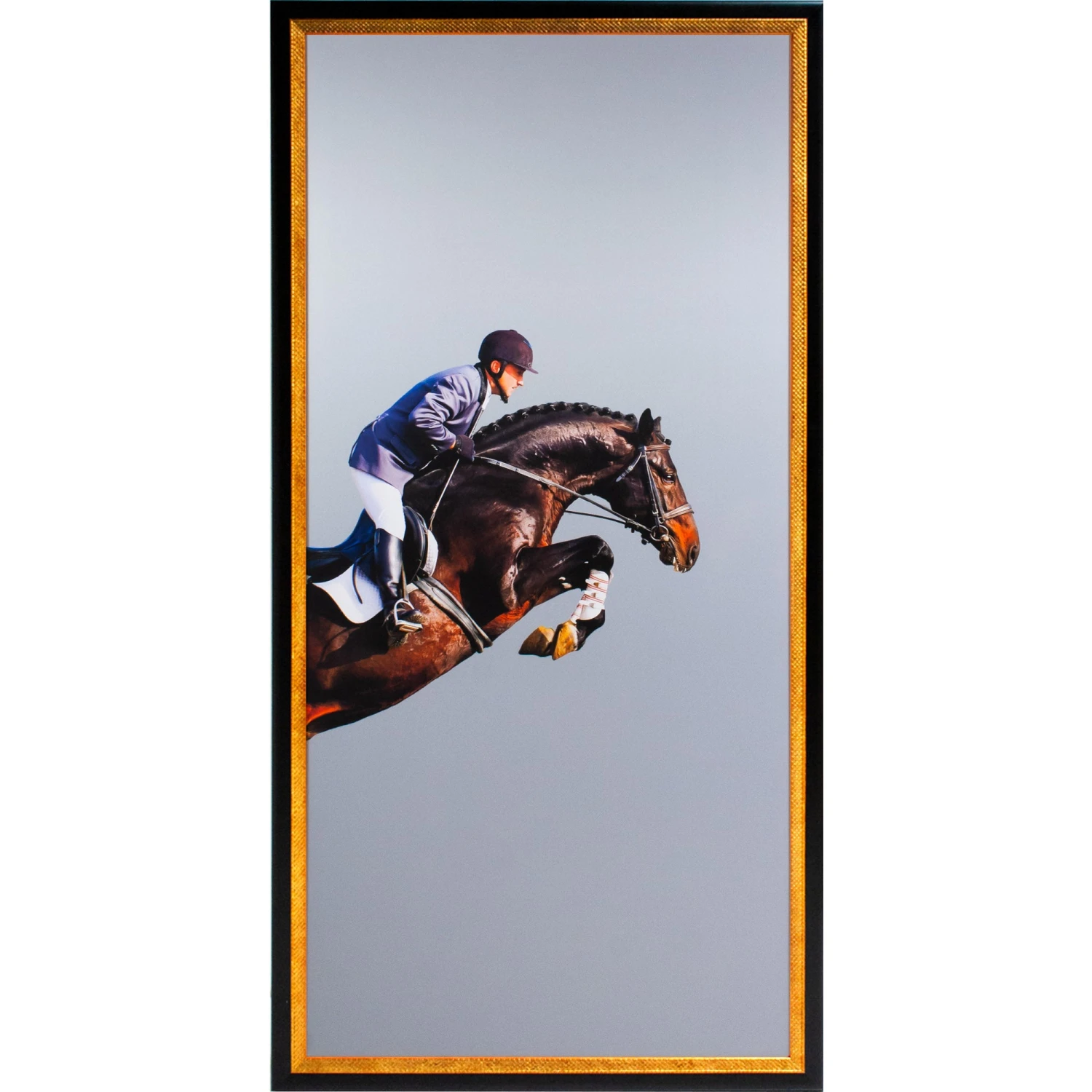 Framed Leaping Equestrian Artwork On Silk Cloth Right - Grey 1 Framed Leaping Equestrian Artwork On Silk Cloth Right - Grey