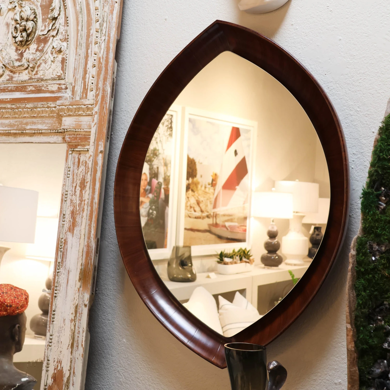 Pointed Oval Mirror With Wood Back - Global Views Second 2 Pointed Oval Mirror With Wood Back - Global Views Second - Image 2