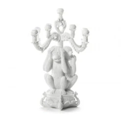 Giant Burlesque 3 Monkeys Candelabra - White By Seletti