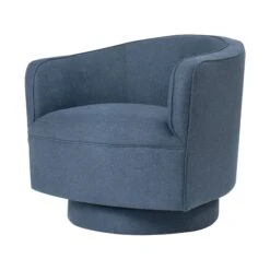 Helene Swivel Chair In Blue Tweed