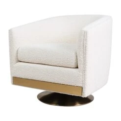 Lost & Found Swivel Chair In Ivory Boucle