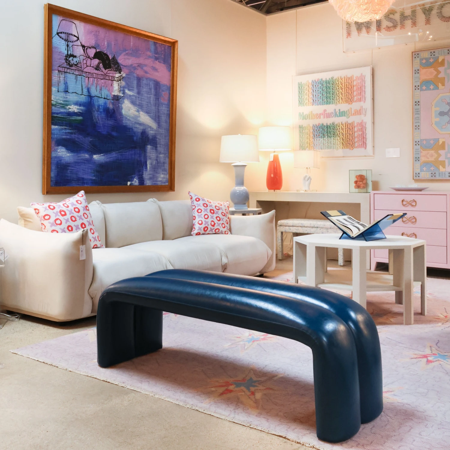 Maxwell Bench In Blue Leather 7 Maxwell Bench In Blue Leather - Image 7