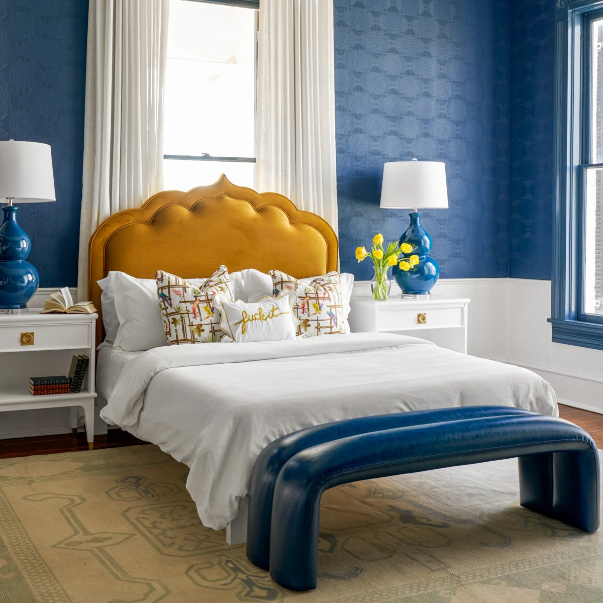 Maxwell Bench In Blue Leather 2 Maxwell Bench In Blue Leather - Image 2