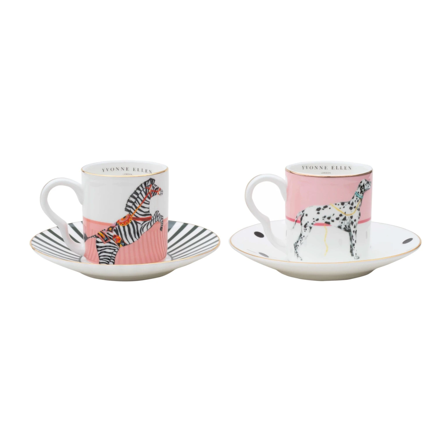 Set Of 2 Espresso Cup & Saucers - Dog/Zebra 1 Set Of 2 Espresso Cup & Saucers - Dog/Zebra