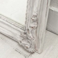 Small Grey Wash Mirror With Decorative Wreath Top -Scout Design Studio SmallGreyWashMirrorwithDecorativeWreathTop.04