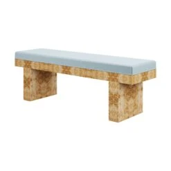 Custom Willow Bench -Scout Design Studio Willow Bench.Golden Pecan Mappa Burl.Clario Ice Velvet.02